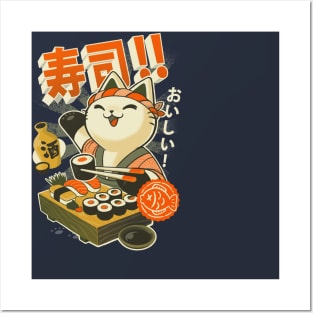 Sushi Chef Cat  Funny Restaurant Kitty  Japanese Food Classic Posters and Art